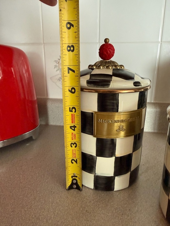 Mackenzie-Childs Courtly Check Canister Set (3) Black & White Tea Tins/Storage - Picture 3 of 5